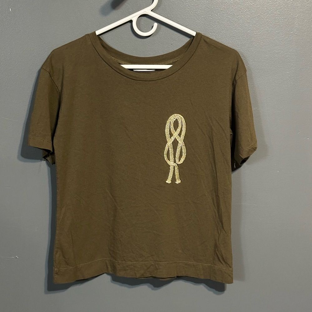 Zara W/B Collection Green with Gold Rope Embellished Design Tshirt, Sz S